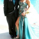 Mac Duggal PEACOCK FEATHERED PROM DRESS Beaded Dress Prom Special Event Red Carp