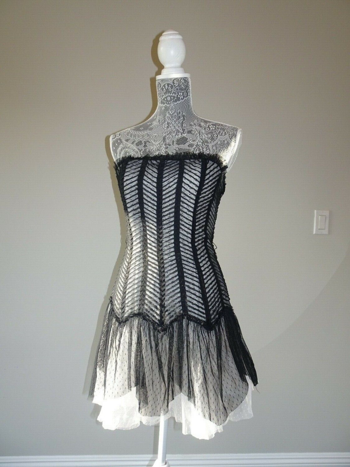 Strapless Tafetta Layered Bottom Dress Black S