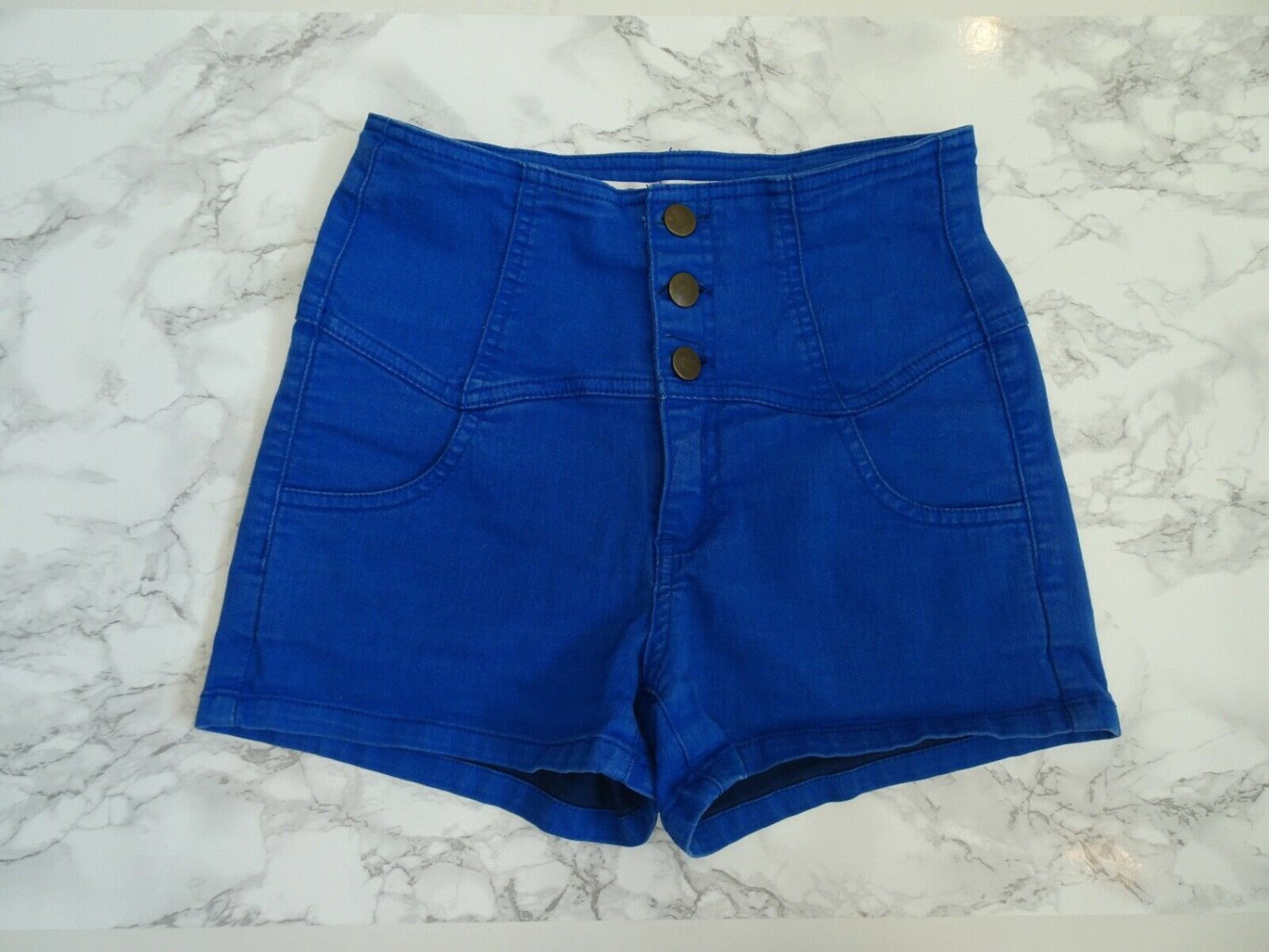 Foreign Exchange BRIGHT BLUE JEAN Button SHORTS S