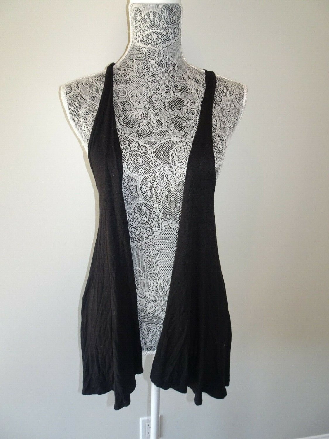 black long open vest Top Black