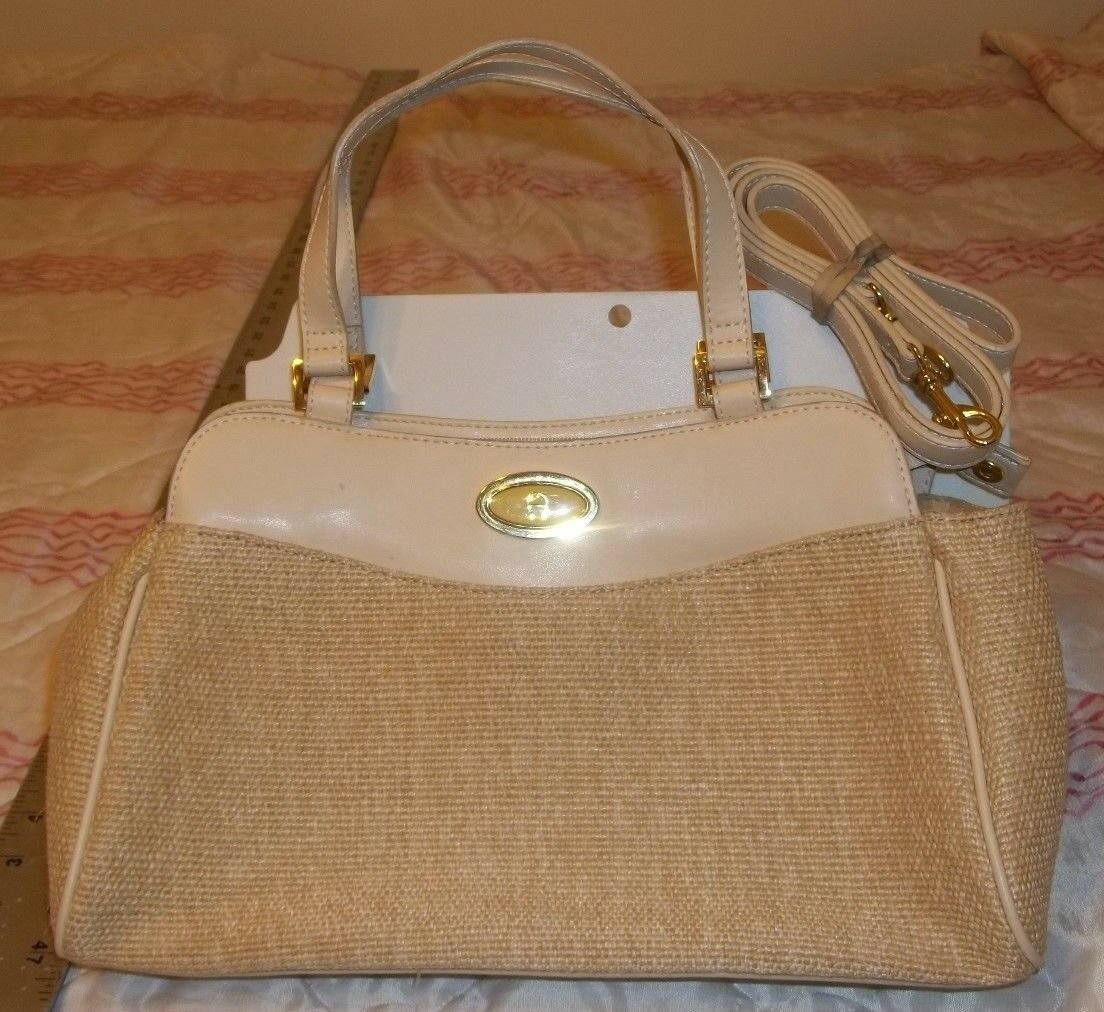 ETIENNE AIGNER Tan Faux Leather and Woven Jute Purse Bag w/additional ...