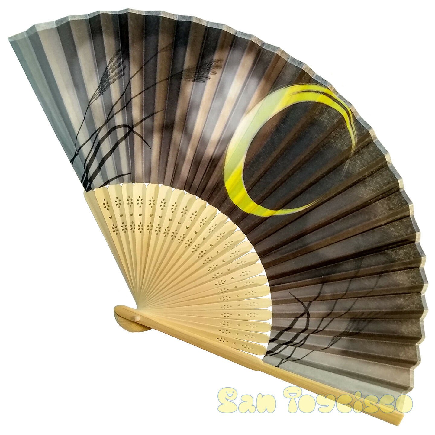 Bamboo Folding Fan Sensu Daiso Japan Moonlit Night Black 1.2 x 9.1 in