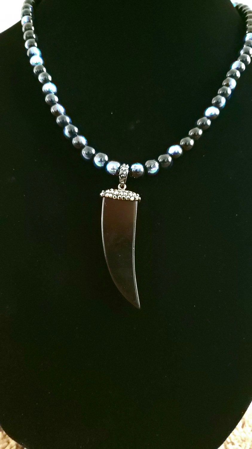 Black Stone Tooth Necklace