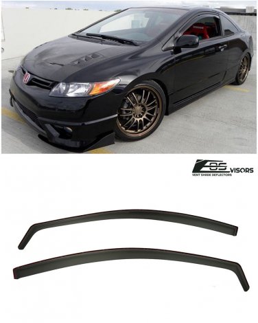 For 06-11 Honda Civic Coupe In-Channel Side Window Visors Guards Si OE 2DR JDM