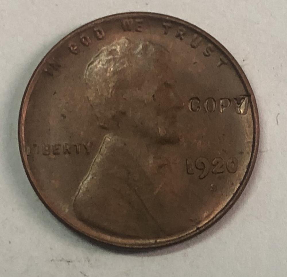 1920-S United States One Cent "Lincoln - Wheat Ears Reverse" Penny Copy Coin