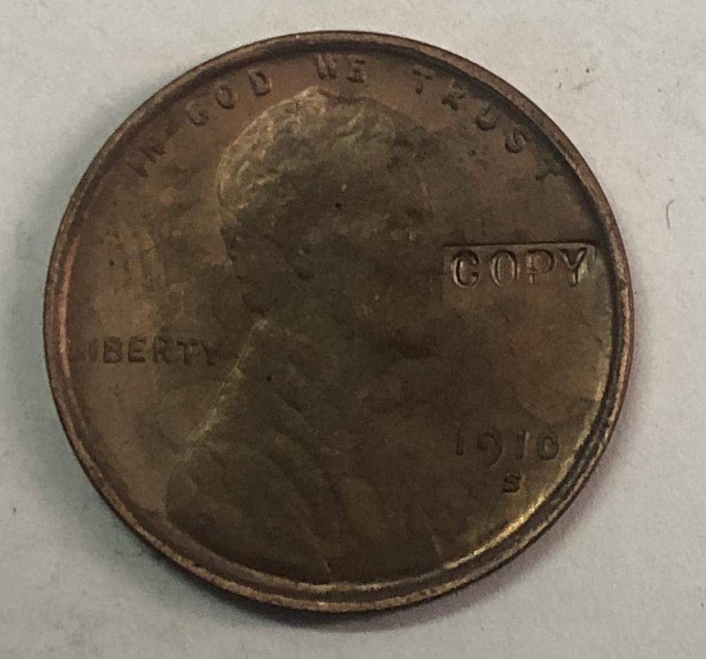 1910-S United States One Cent "Lincoln - Wheat Ears Reverse" Penny Copy Coin