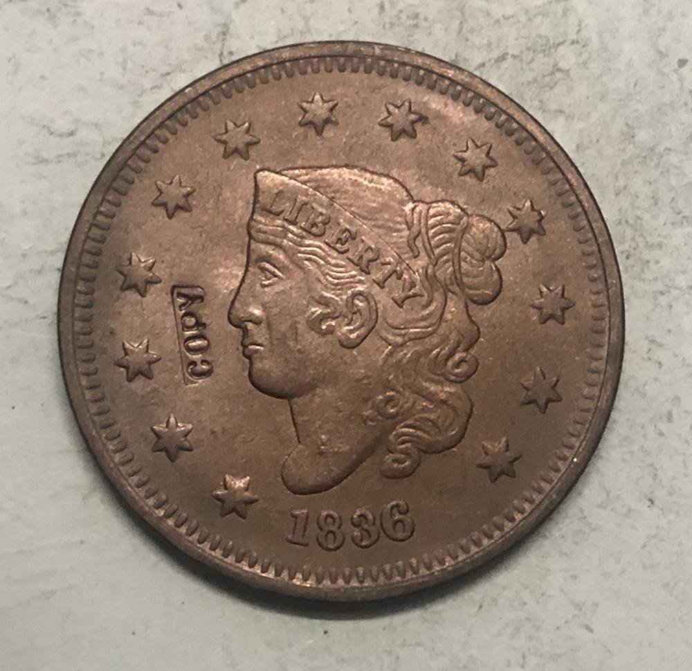 1836 United States Braided Hair Large One Cent Copy Coin