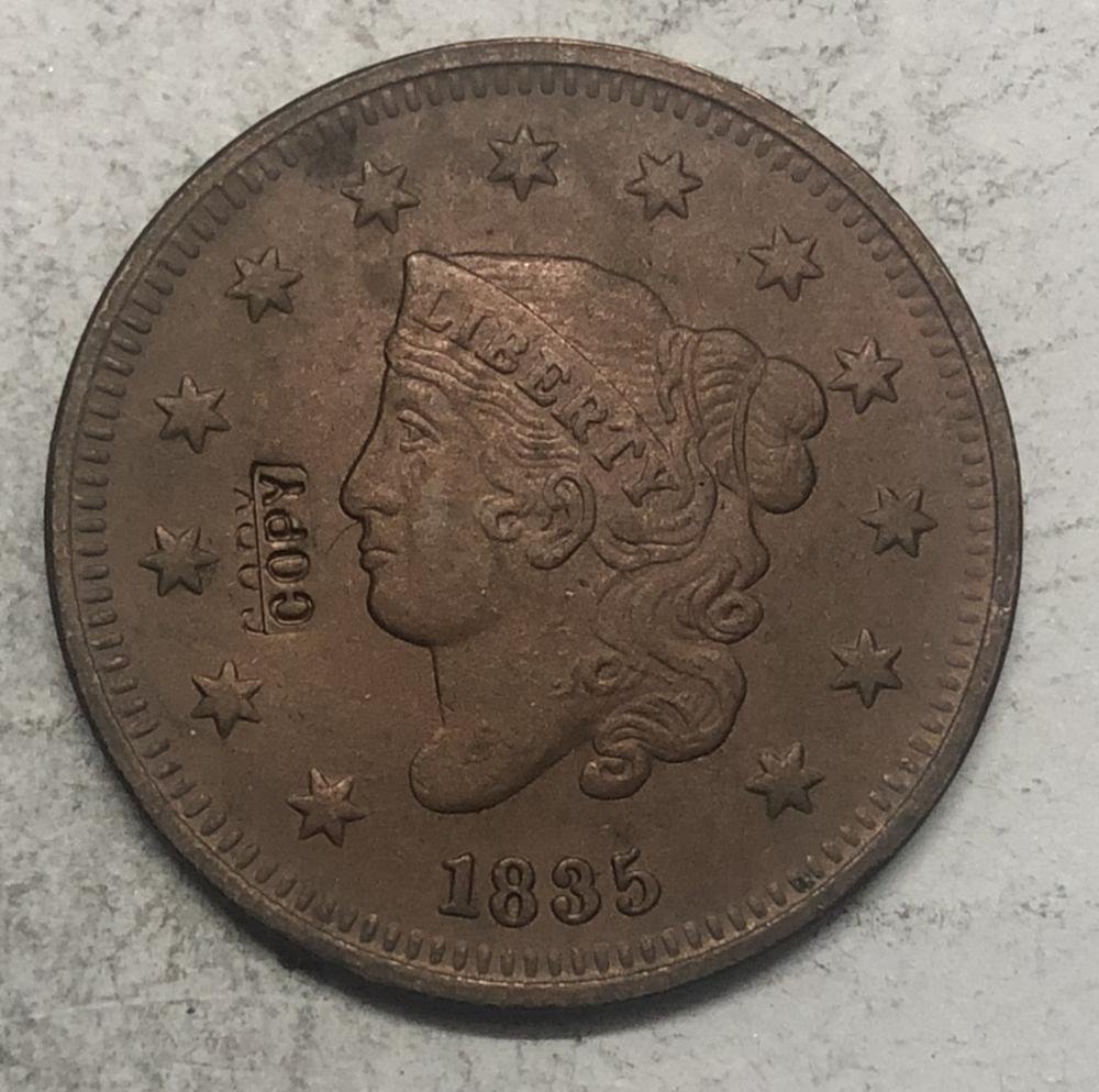 1835 United States Braided Hair Large One Cent Copy Coin