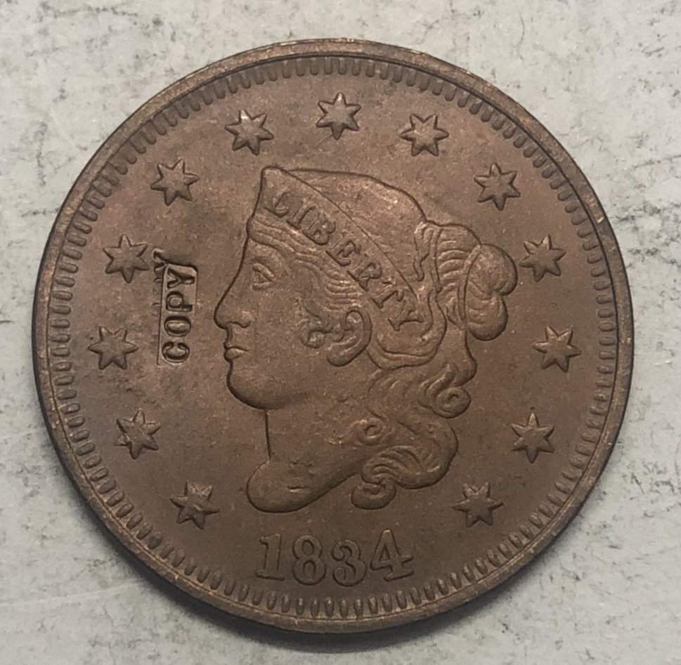1834 United States Braided Hair Large One Cent Copy Coin