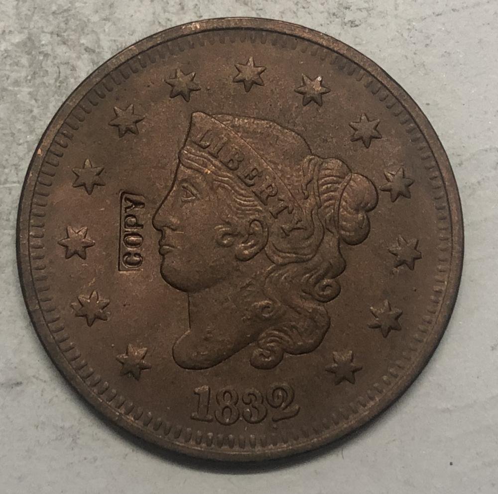 1832 United States Braided Hair Large One Cent Copy Coin