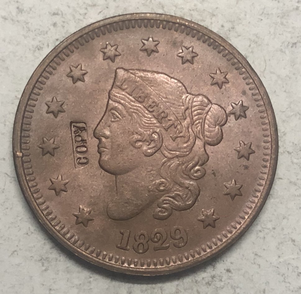 1829 United States Braided Hair Large One Cent Copy Coin