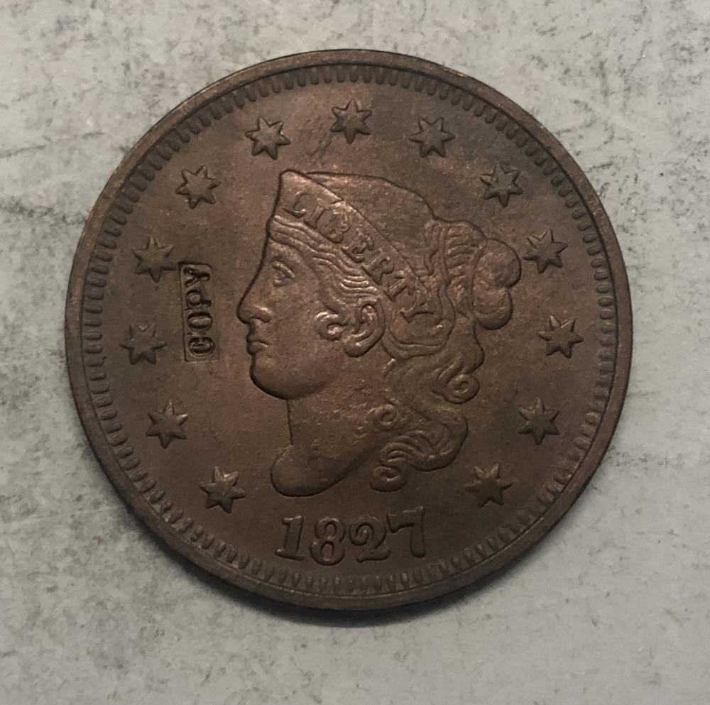 1827 United States Braided Hair Large One Cent Copy Coin