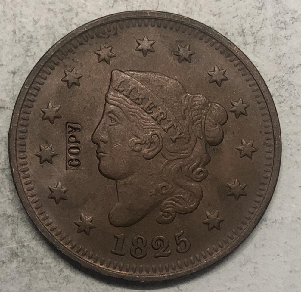 1825 United States Braided Hair Large One Cent Copy Coin