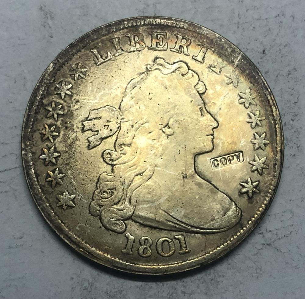 1801 United States Draped Bust One Dollar Silver Plated Exact Copy Coin