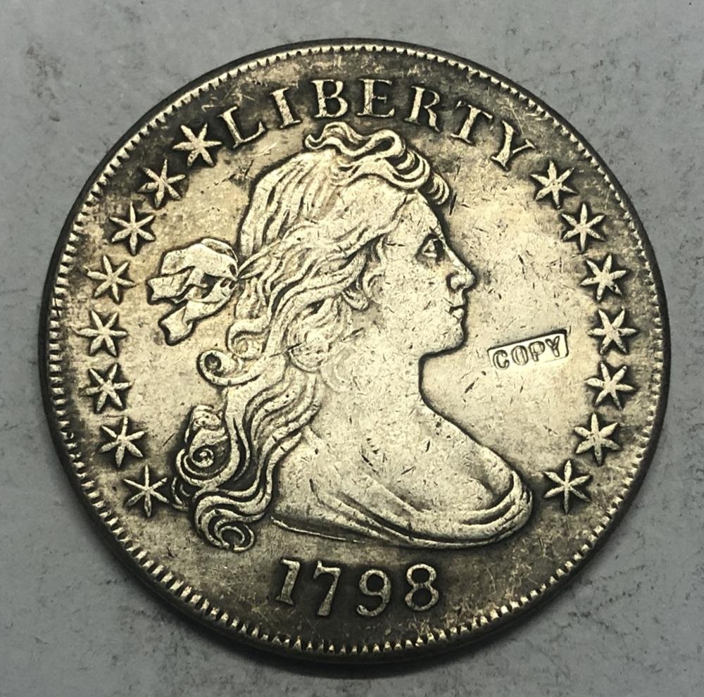 1798 United States Draped Bust One Dollar Silver Plated Exact Copy Coin