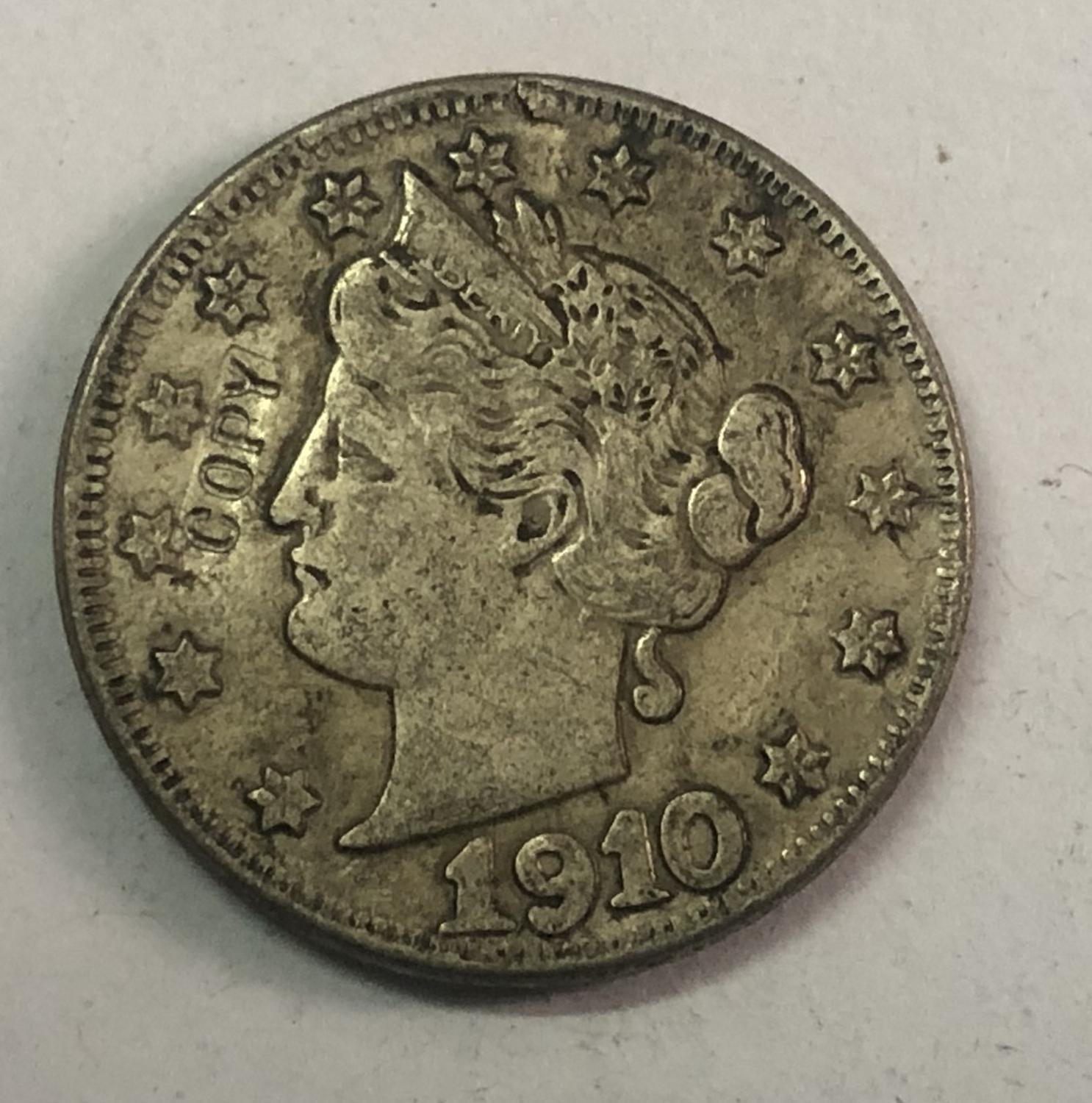 1910	United States V Five Cents Nickel Copy Coin