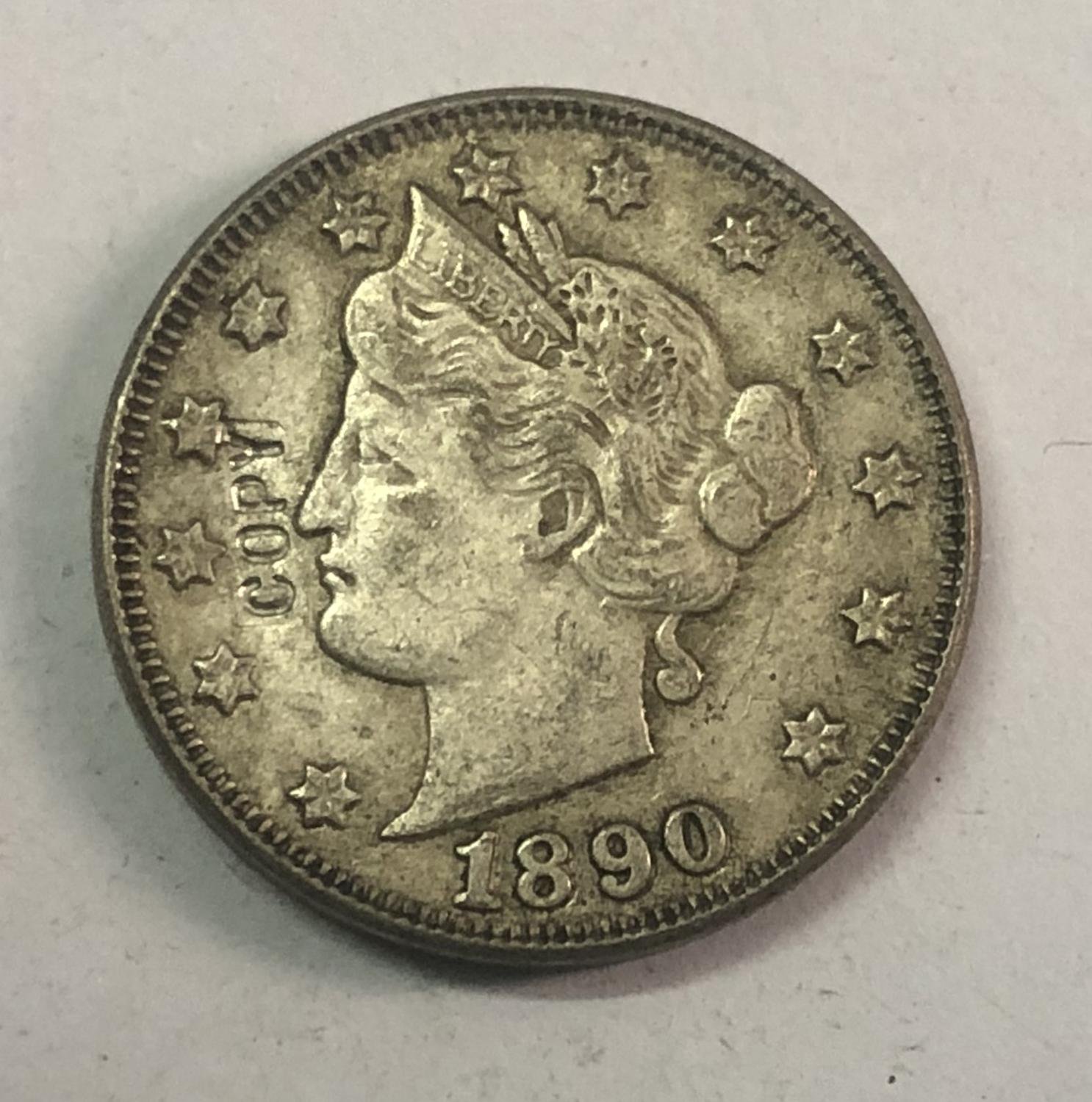 1890 United States V Five Cents Nickel Copy Coin