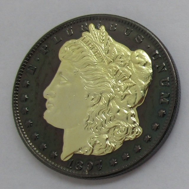 1897 United States Black Ruthenium Morgan Dollar 2 Sided Gold Plated Copy Coin