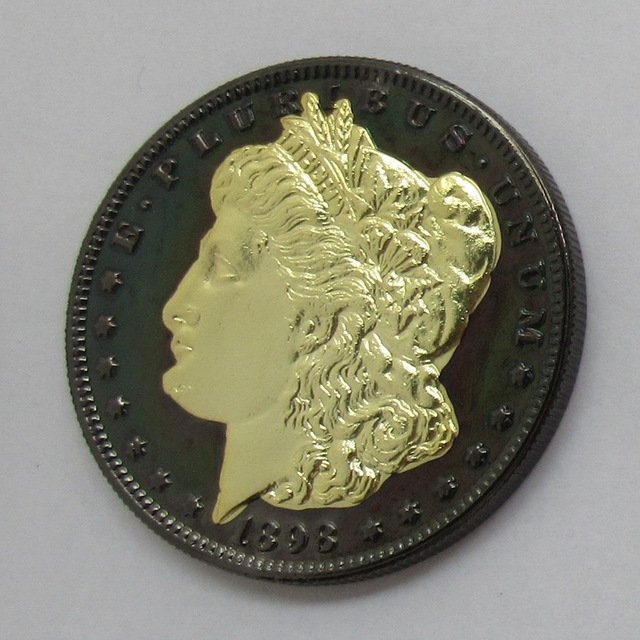 1898-S United States Black Ruthenium Morgan Dollar 2 Sided Gold Plated Copy Coin