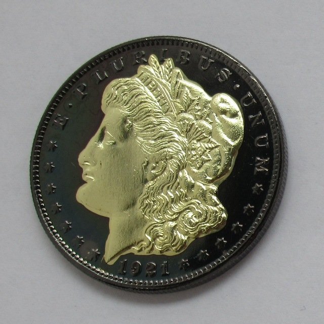 1921-D United States Black Ruthenium Morgan Dollar 2 Sided Gold Plated Copy Coin