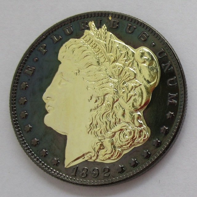 1892-CC United States Black Ruthenium Morgan Dollar 2 Sided Gold Plated Copy Coin