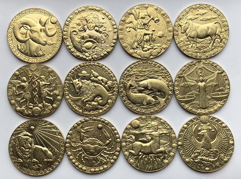 12Pcs Zodiac Signs Gold Copy Coins