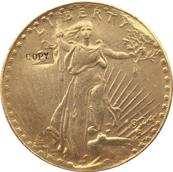 US 1924-S Saint Gaudens $20 Twenty Dollars Gold Copy Coin For Collection