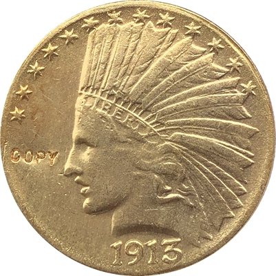 US 1913 Indian Head Half Eagle $10 Ten Dollars Gold Copy Coin  For Collection