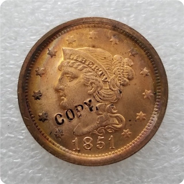 US 1851 Braided Hair Large Cent Copy Coin  For Collection
