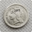 1884 US 3C Three Cent Nickel Copy Coin 1884 US 3C Three Cent Nickel Copy Coin