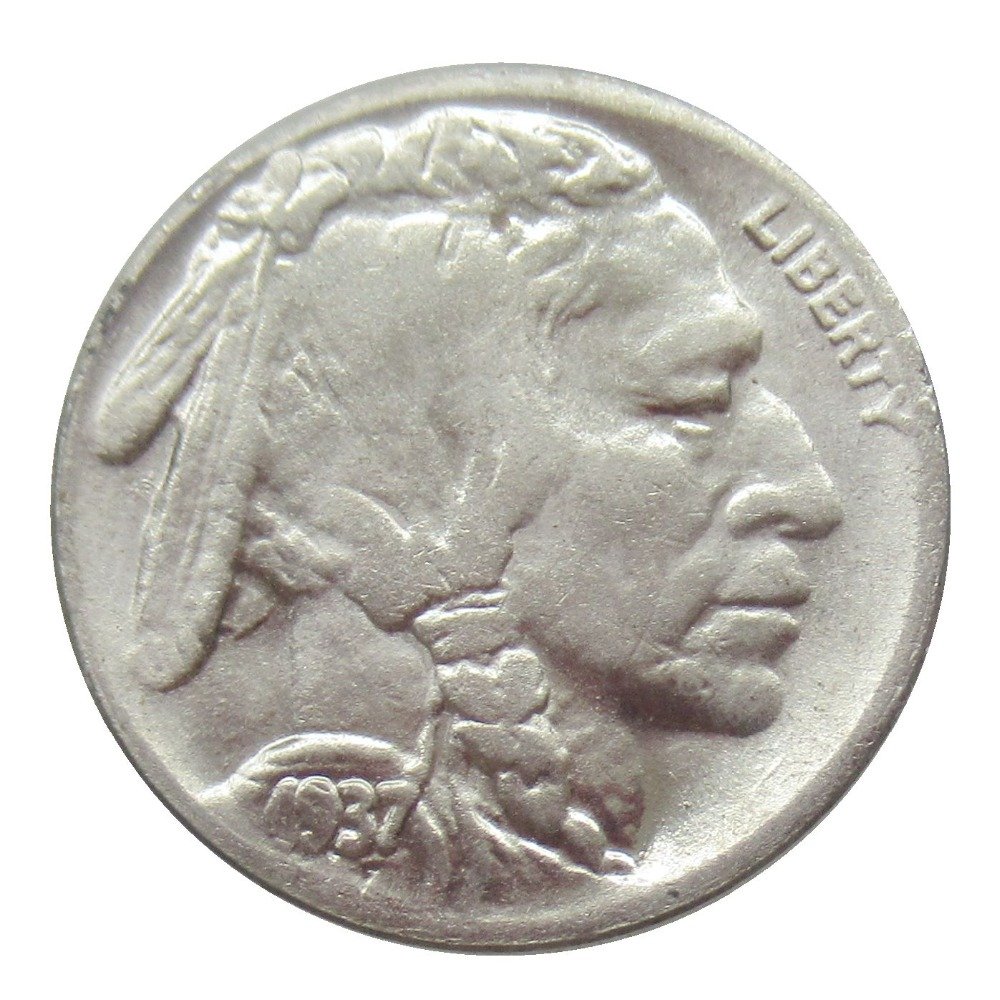 US 1937 Indian Head 5C Buffalo Nickel Five Cents Copy Coin  For Collection
