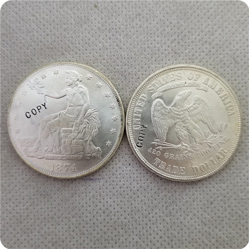 US 1874-S UNC Silver Seated Liberty Trade Dollar Copy Coin  For Collection
