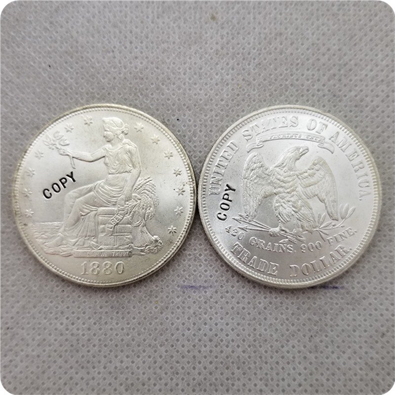 US 1880 UNC Silver Seated Liberty Trade Dollar Copy Coin  For Collection