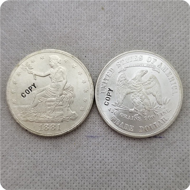 US 1881 UNC Silver Seated Liberty Trade Dollar Copy Coin  For Collection