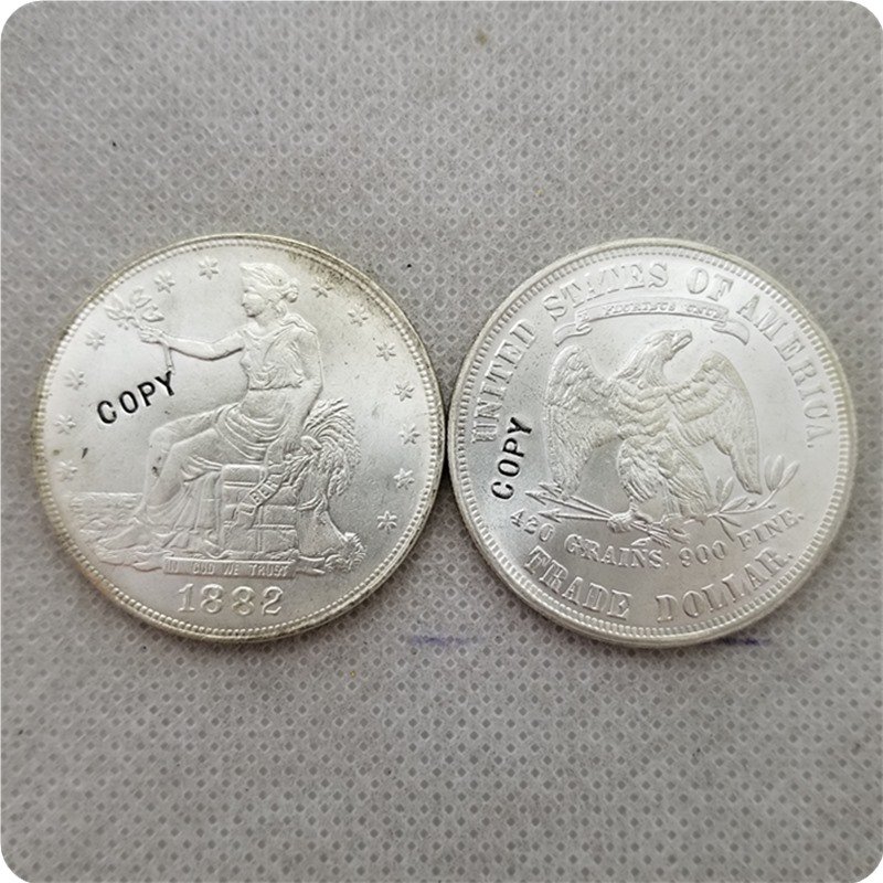 US 1882 UNC Silver Seated Liberty Trade Dollar Copy Coin  For Collection