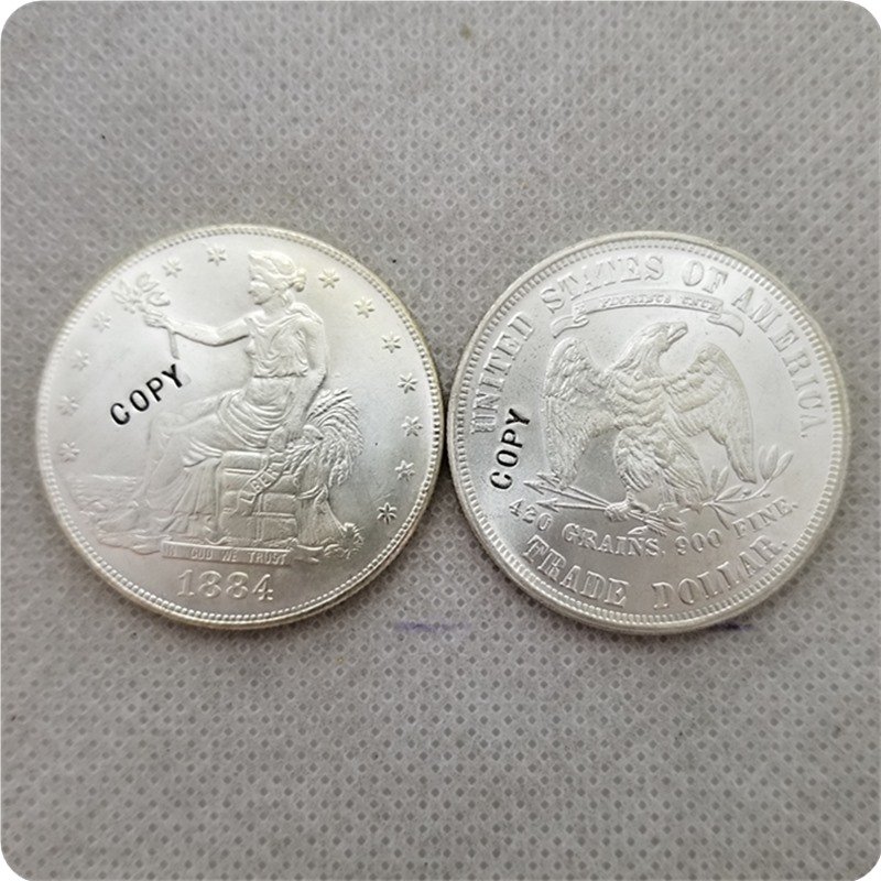 US 1884 UNC Silver Seated Liberty Trade Dollar Copy Coin  For Collection