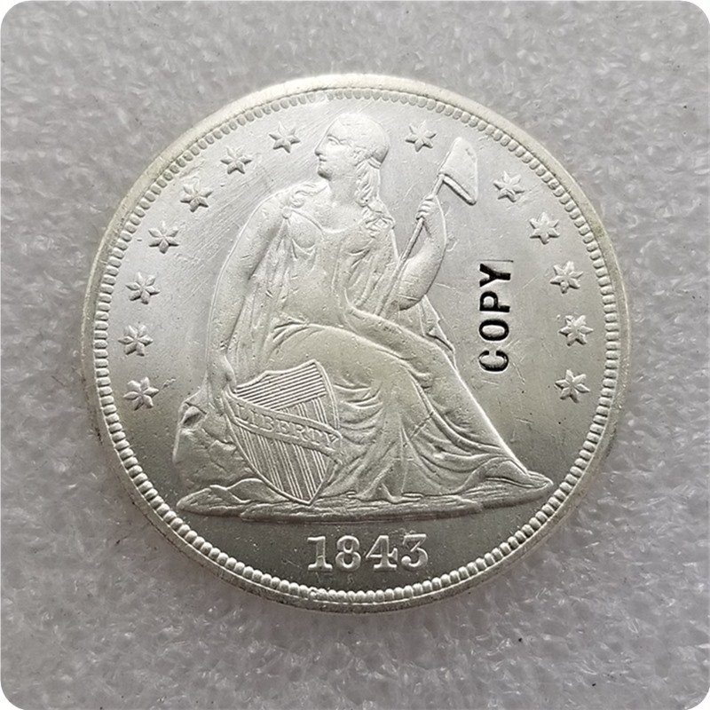 US 1843 Seated Liberty UNC Silver One Dollar Copy Coin  For Collection
