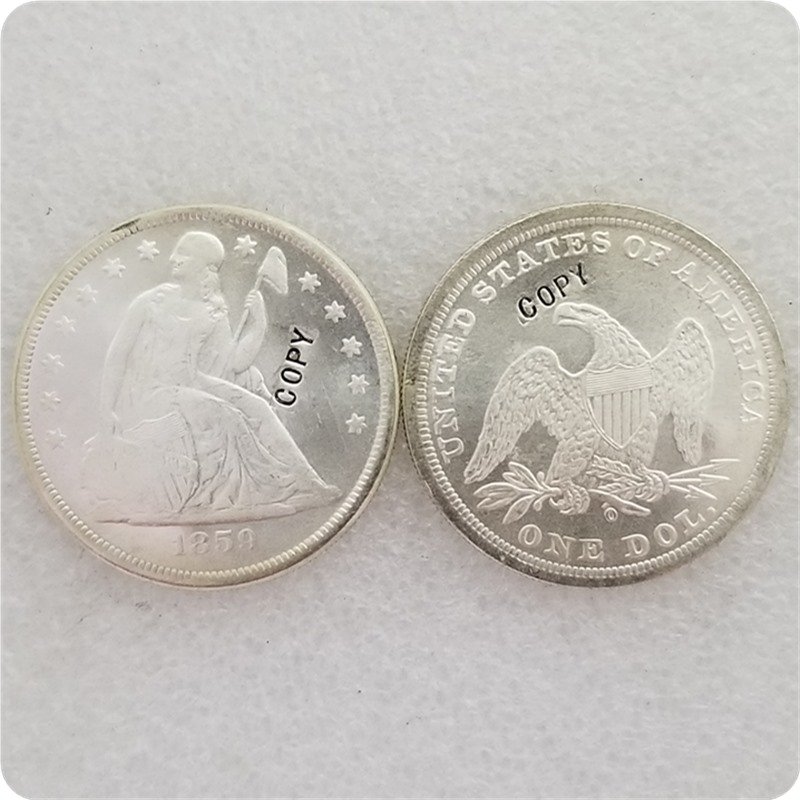 US 1859-0 Seated Liberty UNC Silver One Dollar Copy Coin  For Collection