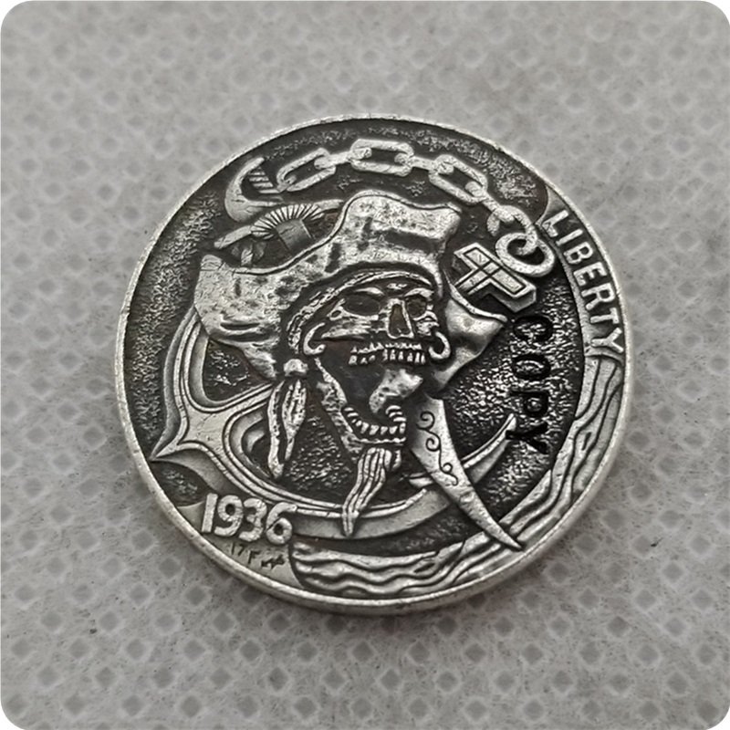 US 1936-D Buffalo Nickel Pirate Skull Hobo Nickle Copy Coin For Collection