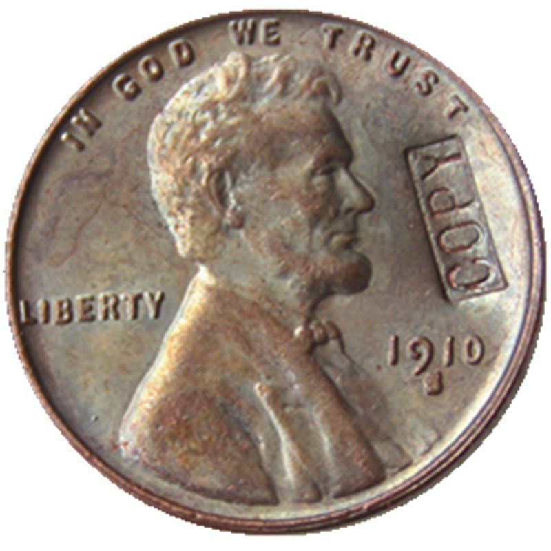 US 1910-S Lincoln Head One Cent 100% Copper Copy Coin