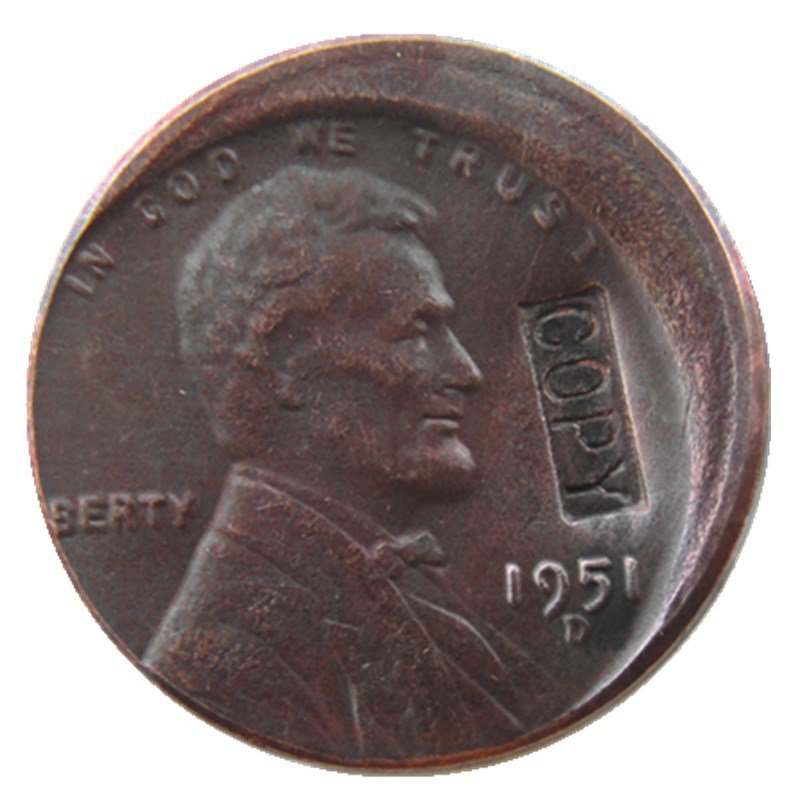 US 1951-D Lincoln One Cent Off-Center Error 100% Copper Copy Coin