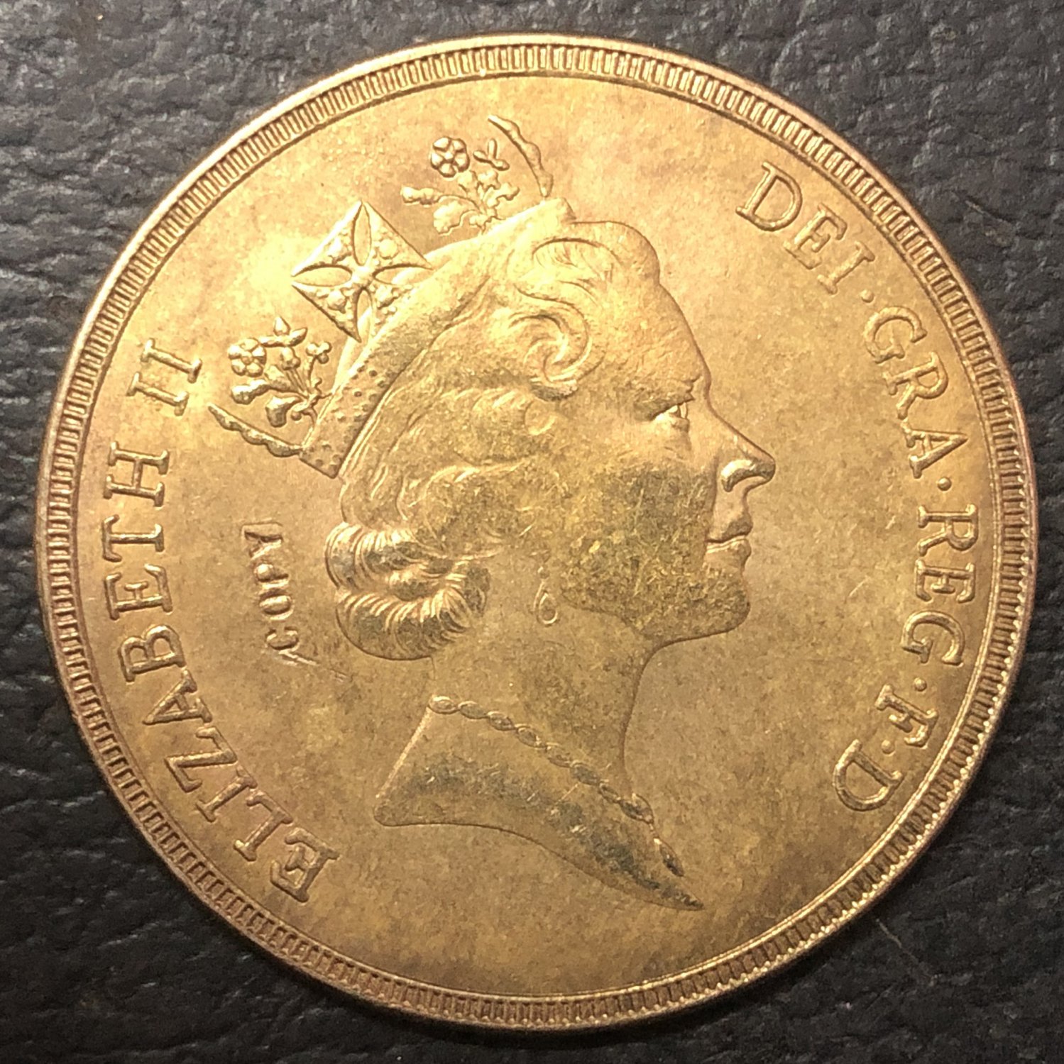 1985 United Kingdom 5 Pounds - Elizabeth II (3rd portrait; Sovereign series) Gold Copy Coin