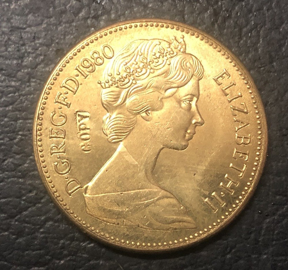 1980 United Kingdom 2 New Pence - Elizabeth II Copy Copper Coin