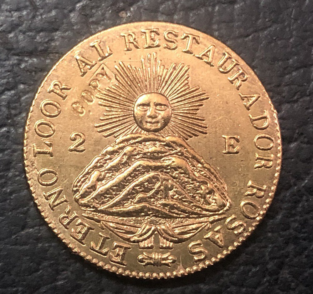 1843 La Rioja 2 Escudos Gold Copy Coin