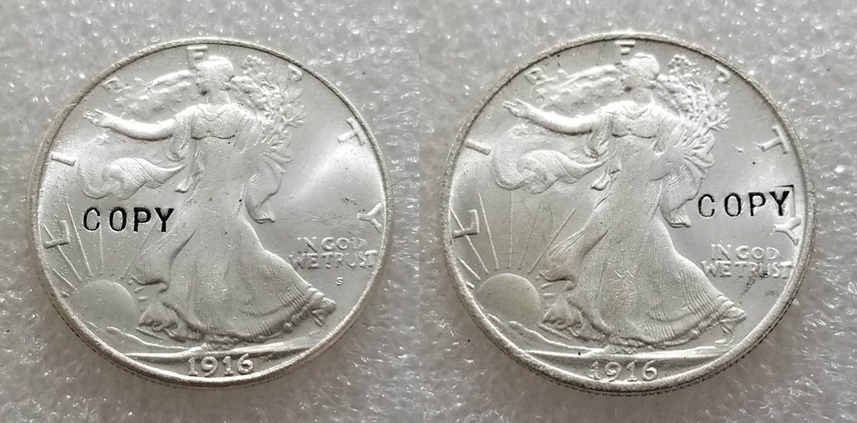 1916 Walking Liberty Half Dollar UNC Two Face Copy Coin No Stamp