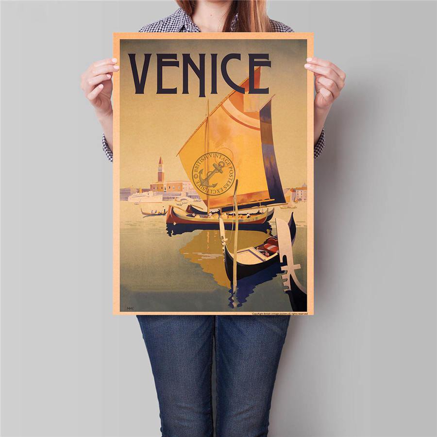 Venice City Travel Poster Antique Landscape Painting Vintage Kraft Paper Poster 42x30cm