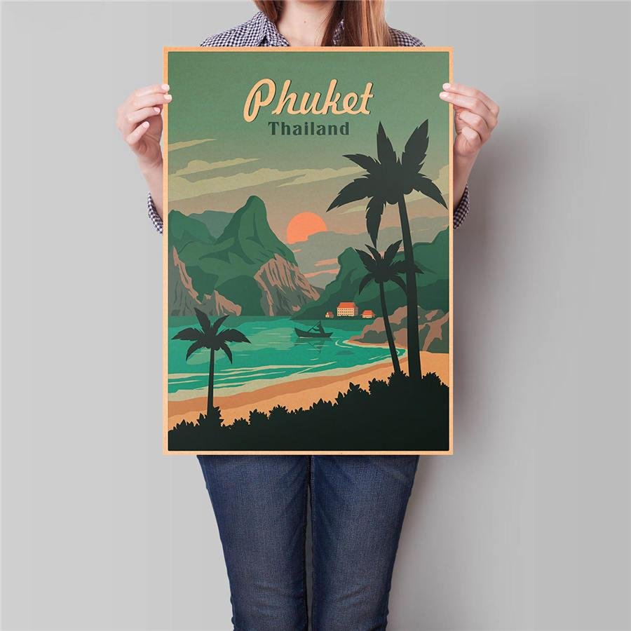Thailand City Travel Poster Wall Art Sticker Vintage Kraft Paper Poster 42x30cm