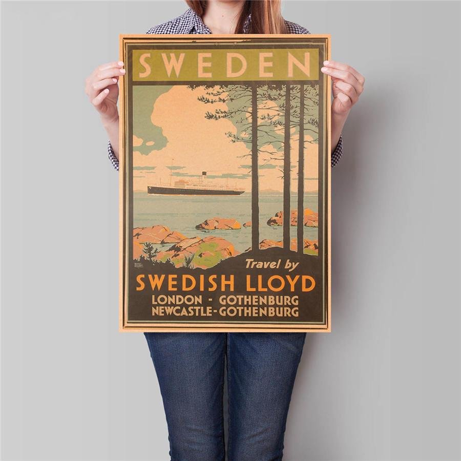 Sweden City Travel Poster Landscape Painting Vintage Kraft Paper Wall Sticker Poster 42x30cm