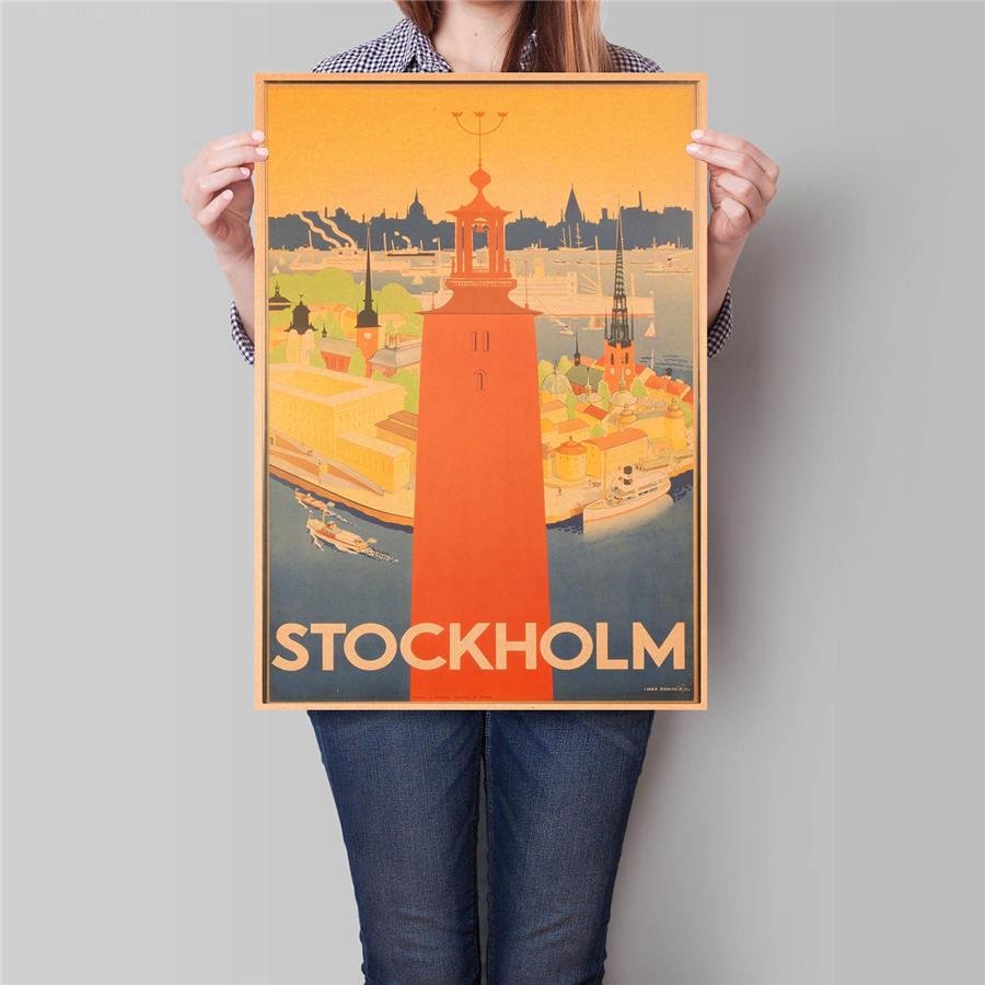 Stockholm City Landscape Poster Hand Painted Drawing Wall Art Sticker Poster 42x30cm