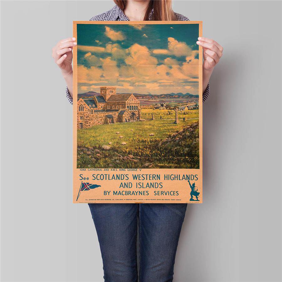 Scotland City Travel Poster Hand Painted Tourist Attractions Vintage Kraft Paper Poster 42x30cm